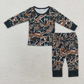 Brown Camo Bamboo Rompers Pajamas Clothes Set