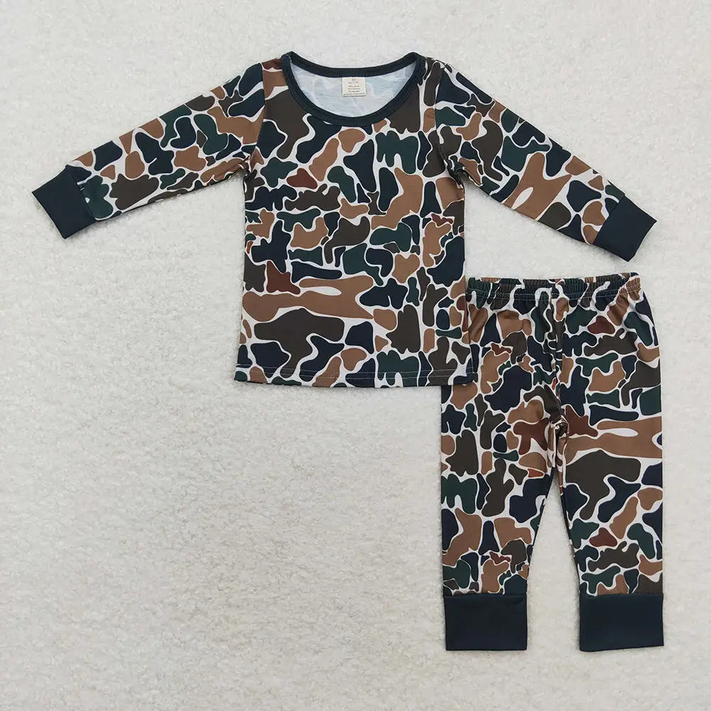 Brown Camo Bamboo Rompers Pajamas Clothes Set