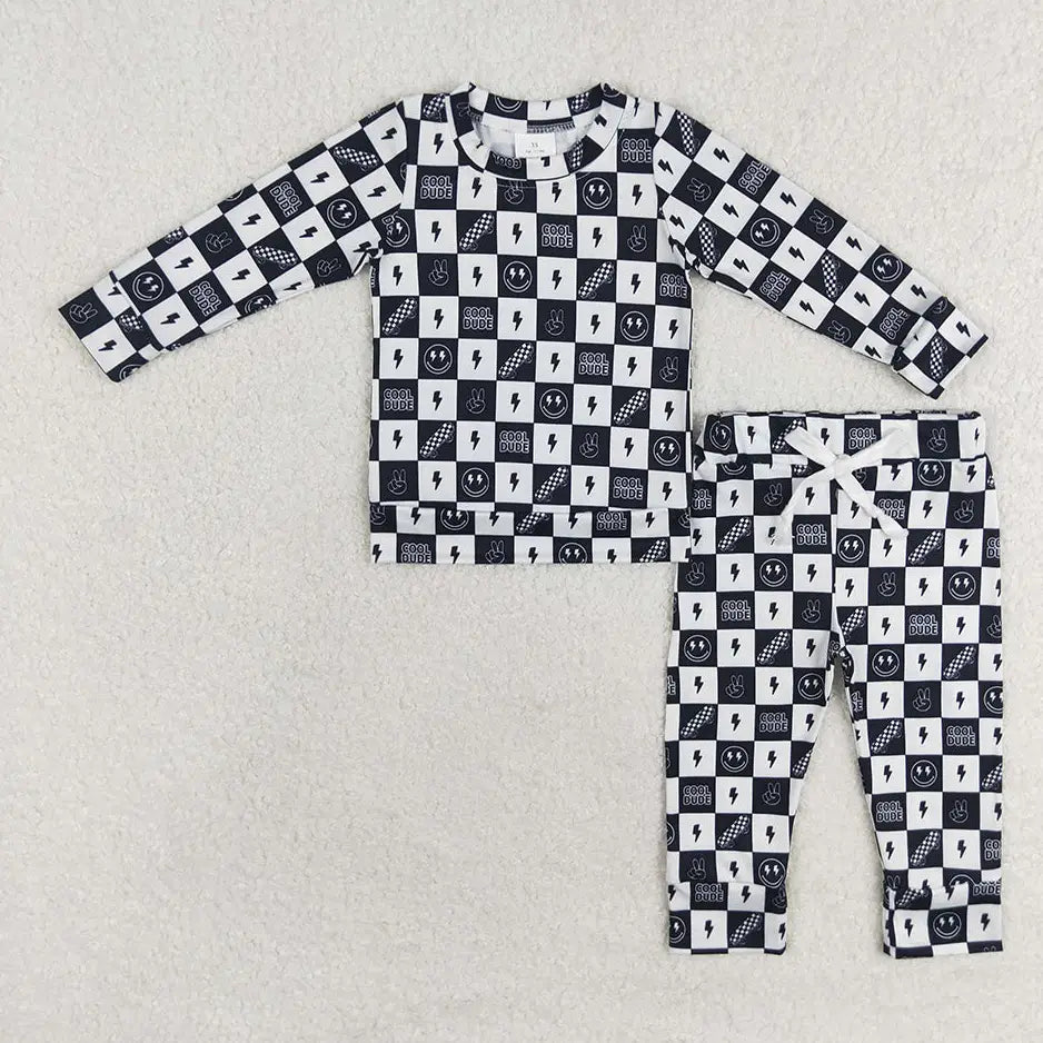 Baby Boys Western Black Checkered Top Pants Pajamas Clothes Set