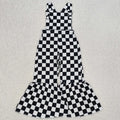 Baby Girls Black Checkered Straps Jumpsuit