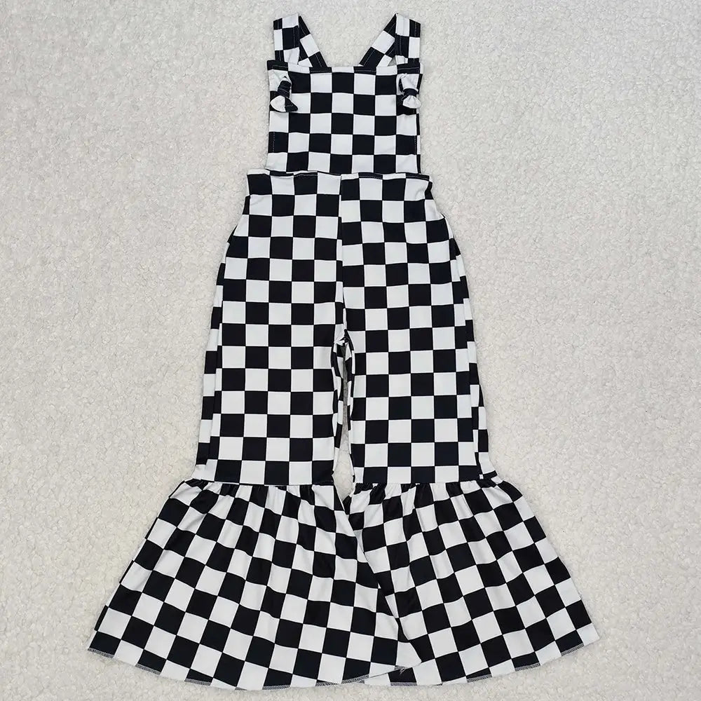 Baby Girls Black Checkered Straps Jumpsuit