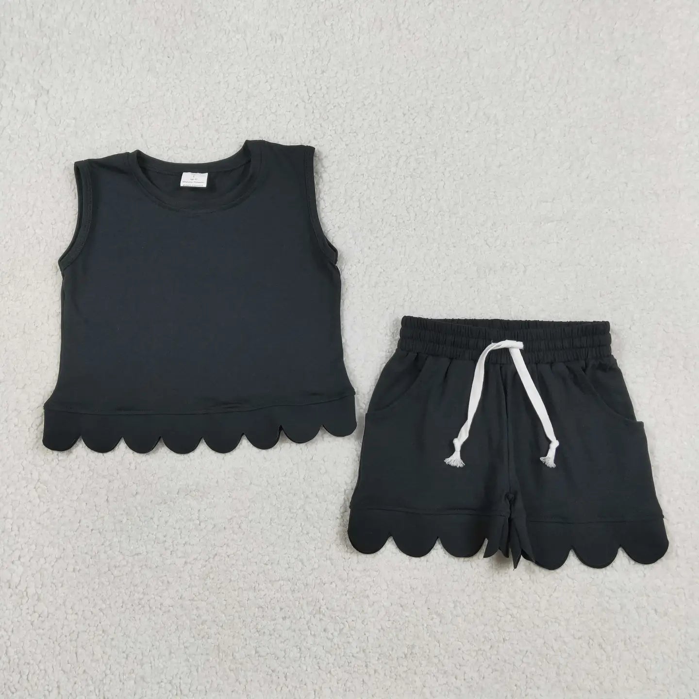Baby Girls Black Sleeveless Scallop Shirt Shorts Set