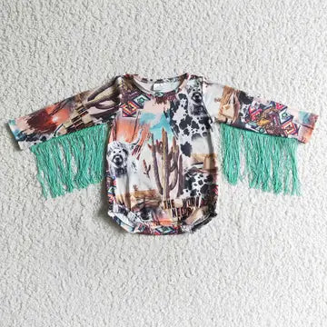 Baby Girls Cactus Cow Tassel Long Sleeve Romper
