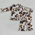 Baby Girls Western Cowhide Print Fall Pajamas Sleepsuit