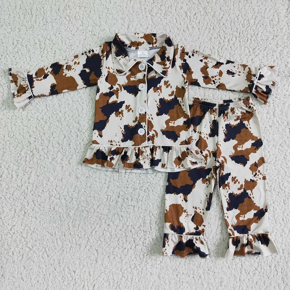 Baby Girls Western Cowhide Print Fall Pajamas Sleepsuit