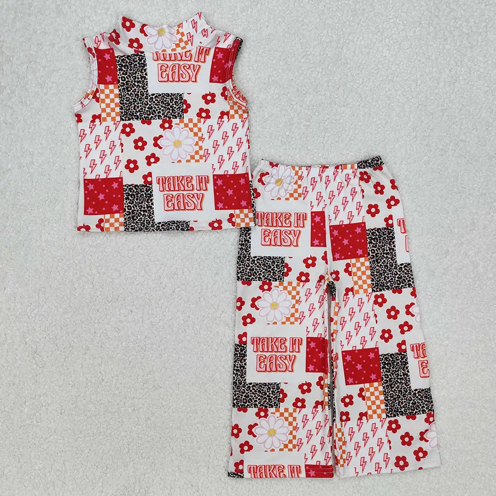 Baby Girls Western Easy Flowers Top Bell Pants Clothes Set