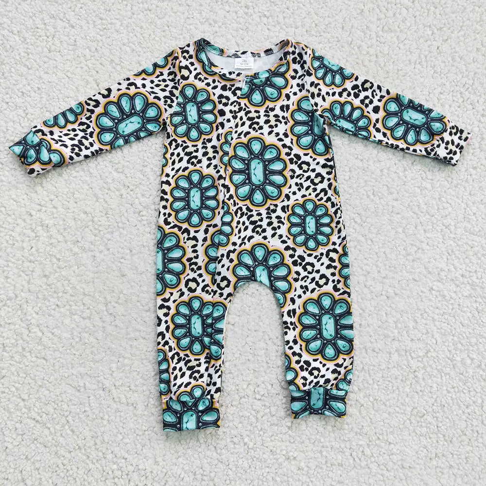 Baby Infant Diamond Leopard Western Romper