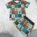 Blue and tan checkered matching set