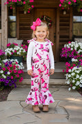 Boots printed pink one piece bell bottom girls overall jumpsuit