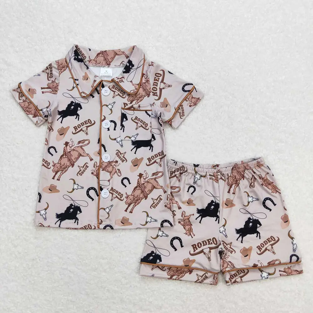 Rodeo Horse Shirt Buttons Top Shorts Pajamas
