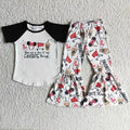 Snacks Black Raglan Top Bell Bottom Pants Set
