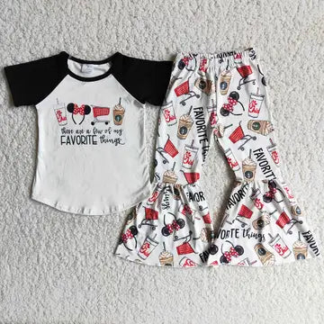 Snacks Black Raglan Top Bell Bottom Pants Set