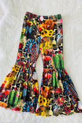 Western sunflower & jewel, cow girls printed bell bottoms